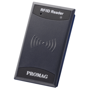 Promag MF7, RS232, RFID Lesegerät, 13,56 MHz (ISO14443, MIFARE, DESFire), offenes Kabelende, kontaktlos (bis zu 5cm), RS232, Wiegand, MSR ABA Track 2, Maße (BxHxT): 47x16x83mm