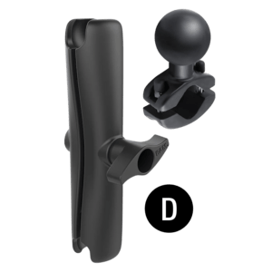 RAM Mounts Aufbau-Set, RAM Mounts Aufbau-Set - D-Kugel (2,25 Zoll), runde Basisplatte (93,5 mm Durchmesser), kurzer Verbindungsarm, VESA-Platte (75x75 mm Lochraster)