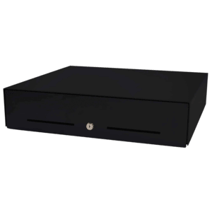 APG E3000, Kit, schwarz, Kassenlade, Frontöffnung, 446x109x410mm, 5 Scheinfächer, 8 Münzfächer, 2 Scheckschlitze, Unterbau geeignet, 3 pos. Schloss, unterschiedliche Schließung, 24V, inkl.: Kabel (RJ11), Farbe: schwarz